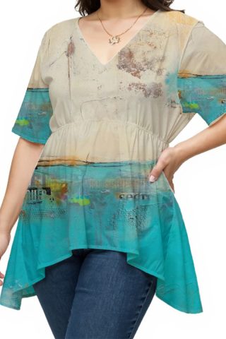 All-Over Print Women's V-Neck Asymmetrical Hem Top