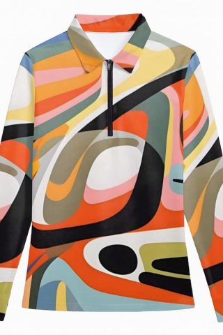 All-Over Print Women's Quarter Zip Sport Shirt With  Long Sleeve|210GSM