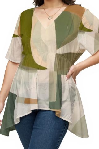 All-Over Print Women's V-Neck Asymmetrical Hem Top