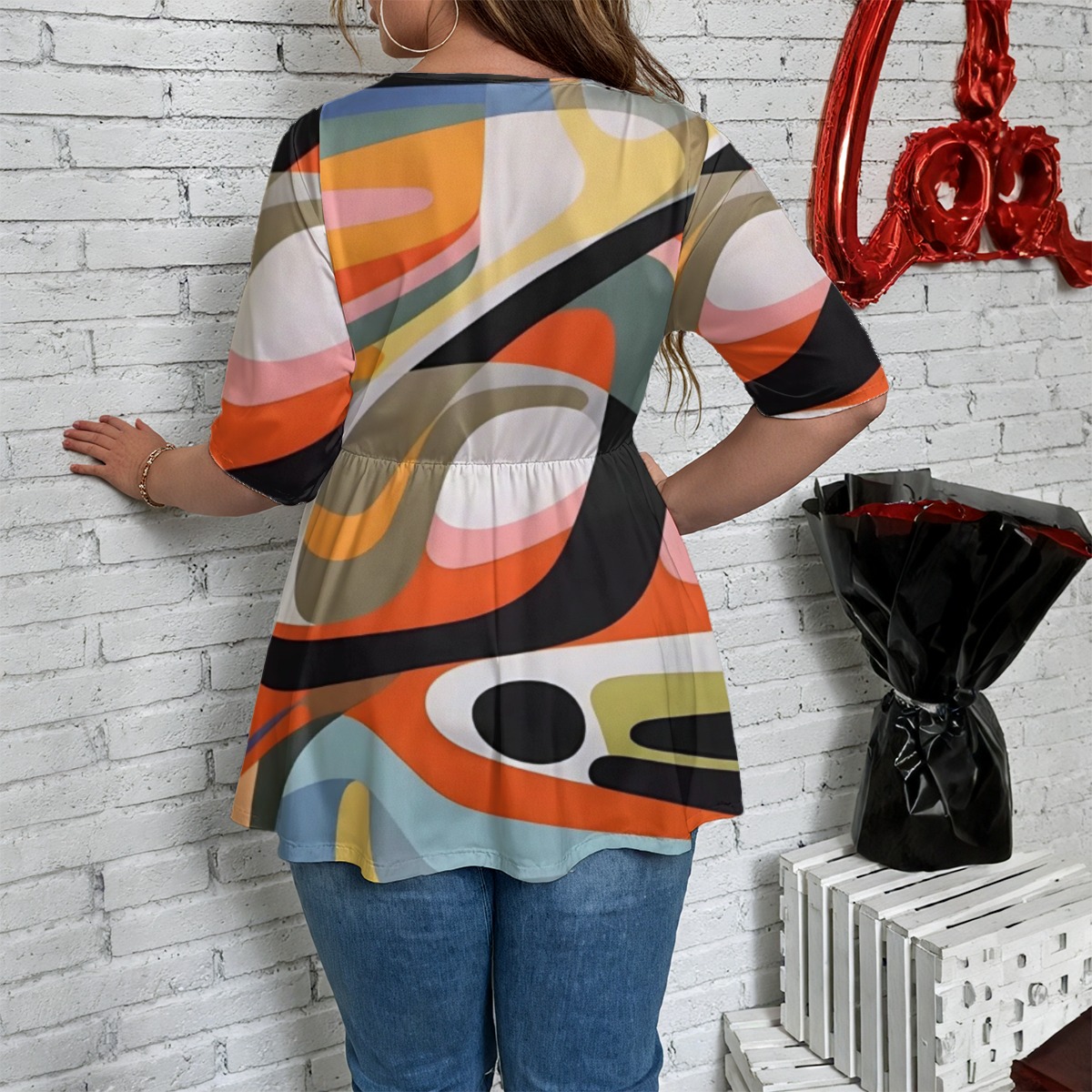 All-Over Print Women's V-Neck Asymmetrical Hem Top