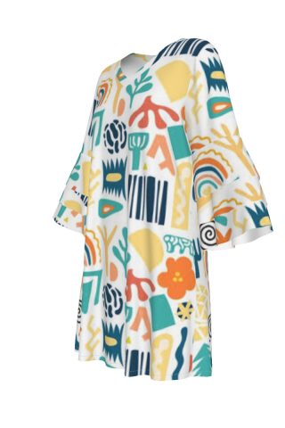All-Over Print Women's Stacked Ruffle Sleeve Dress